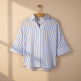 Women Long Sleeve Linen Blend Stripes Shirt