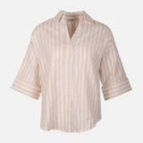 Women Long Sleeve Linen Blend Stripes Shirt