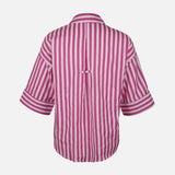 Women Long Sleeve Linen Blend Stripes Shirt