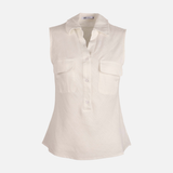 Women Sleeveless Collared Blouse With Pockets