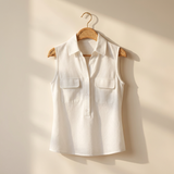 Women Sleeveless Collared Blouse With Pockets