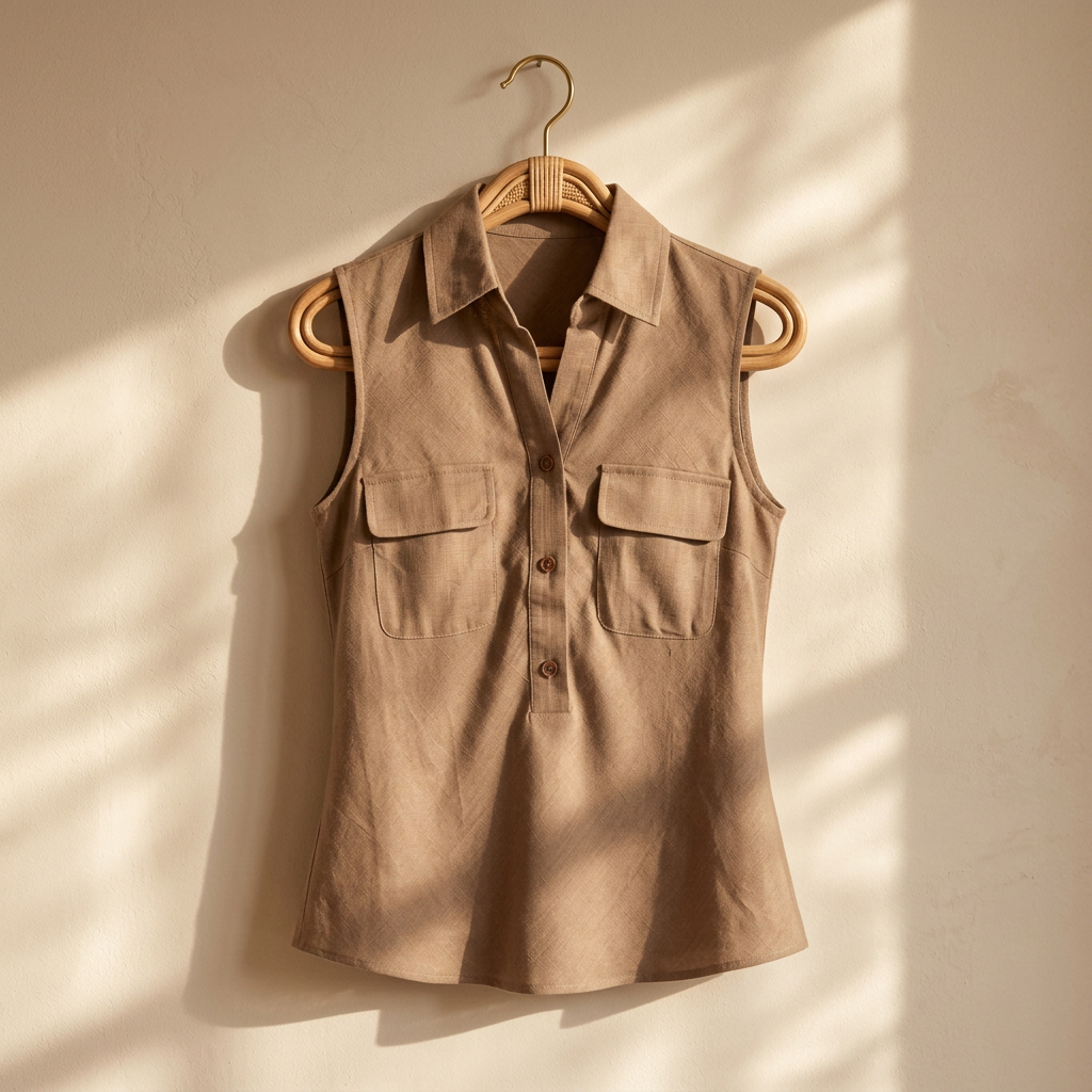 Women Sleeveless Collared Blouse