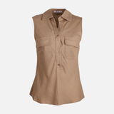 Women Sleeveless Shirt Collar Blouse