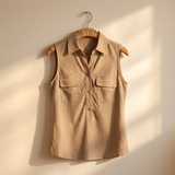 Women Sleeveless Shirt Collar Blouse