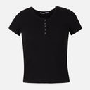 Women Rib Basic Placket T-Shirt