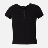 Women Rib Basic Placket T-Shirt