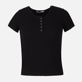 Women Rib Basic Placket T-Shirt