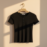 Women Rib Basic Placket T-Shirt