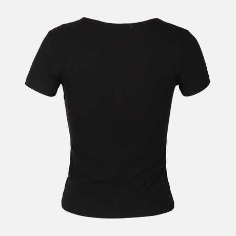 Women Rib Basic Placket T-Shirt