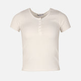 Women Rib Basic Placket T-Shirt