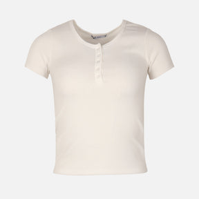 Women Rib Basic Placket T-Shirt