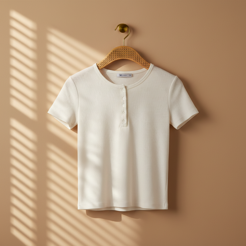 Women Rib Basic Placket T-Shirt