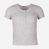 Women Rib Basic Placket T-Shirt