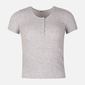Women Rib Basic Placket T-Shirt