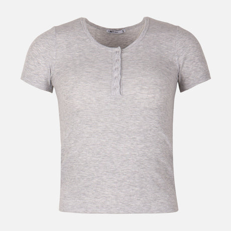 Women Rib Basic Placket T-Shirt