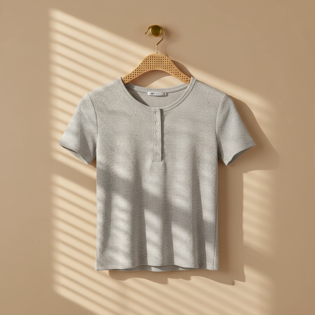 Women Rib Basic Placket T-Shirt