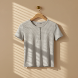 Women Rib Basic Placket T-Shirt