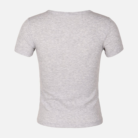 Women Rib Basic Placket T-Shirt