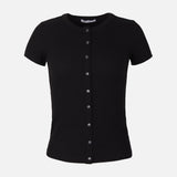 Women Rib Basic Placket T-Shirt
