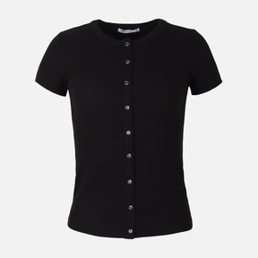 Women Rib Basic Placket T-Shirt