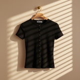Women Rib Basic Placket T-Shirt