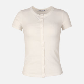 Women Rib Basic Placket T-Shirt