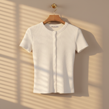 Women Rib Basic Placket T-Shirt
