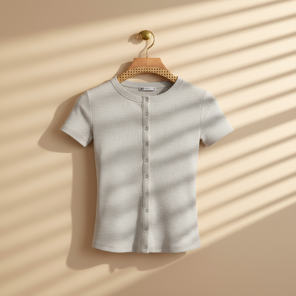 Women Rib Basic Placket T-Shirt