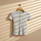 Women Rib Basic Placket T-Shirt