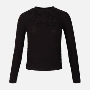 Women Rib Jacquard Long Sleeve T-Shirt