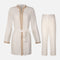 Women Long Sleeve Tunic And Pants Set Ivory With Waist Belt