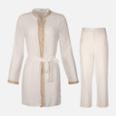 Women Long Sleeve Tunic And Pants Set Ivory With Waist Belt
