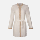 Women Long Sleeve Tunic And Pants Set Ivory With Waist Belt