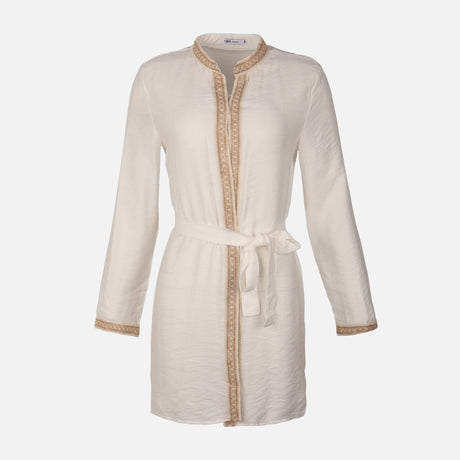 Women Long Sleeve Tunic And Pants Set Ivory With Waist Belt