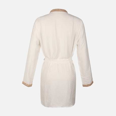 Women Long Sleeve Tunic And Pants Set Ivory With Waist Belt