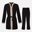 Women Long Sleeve Tunic And Pants Set Ivory With Waist Belt
