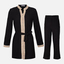 Women Long Sleeve Tunic And Pants Set Ivory With Waist Belt