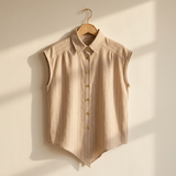 Women Striped Sleeveless Button-Up Shirt