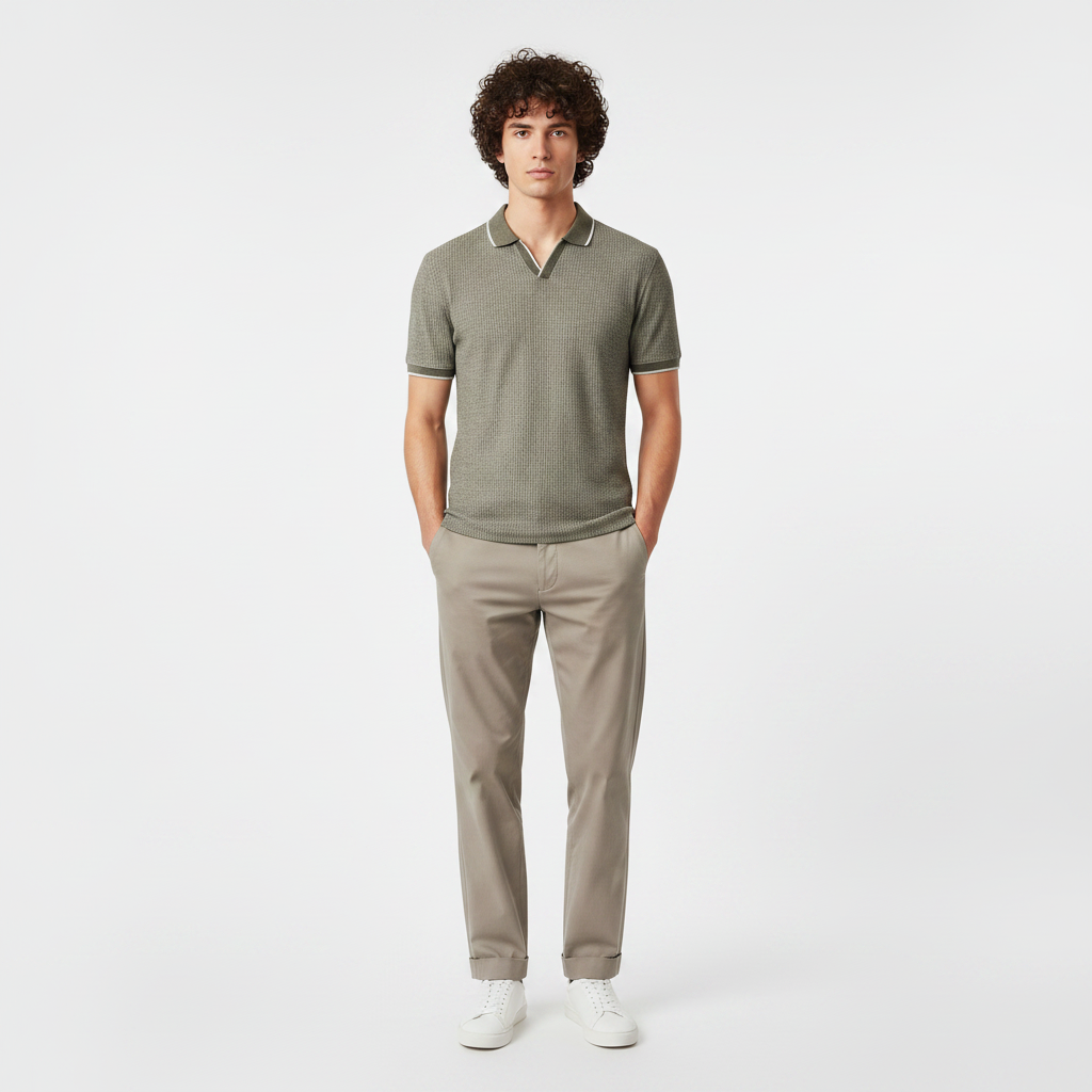 Men Structured Polo V-Neck Opening