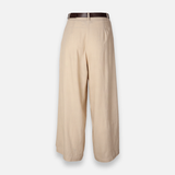 Women Linen Blend Wide-Leg Trousers With Belt