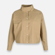 Women Woven Cropped Jacket With High Collar
