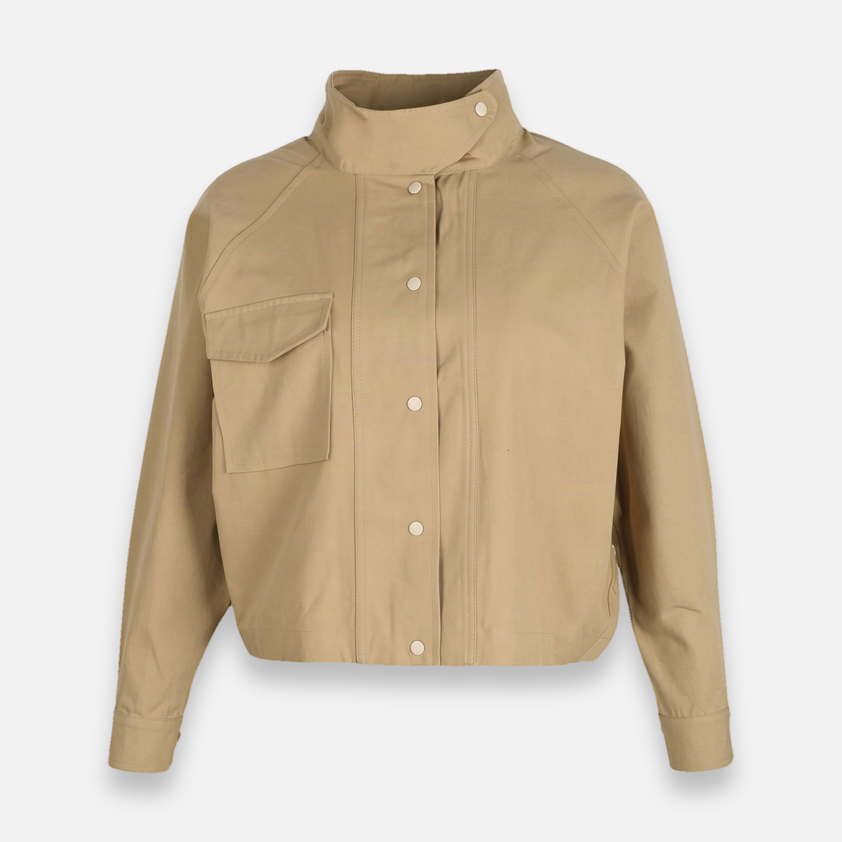 Women Woven Cropped Jacket With High Collar