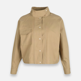 Women Woven Cropped Jacket With High Collar