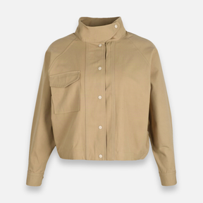 Women Woven Cropped Jacket With High Collar