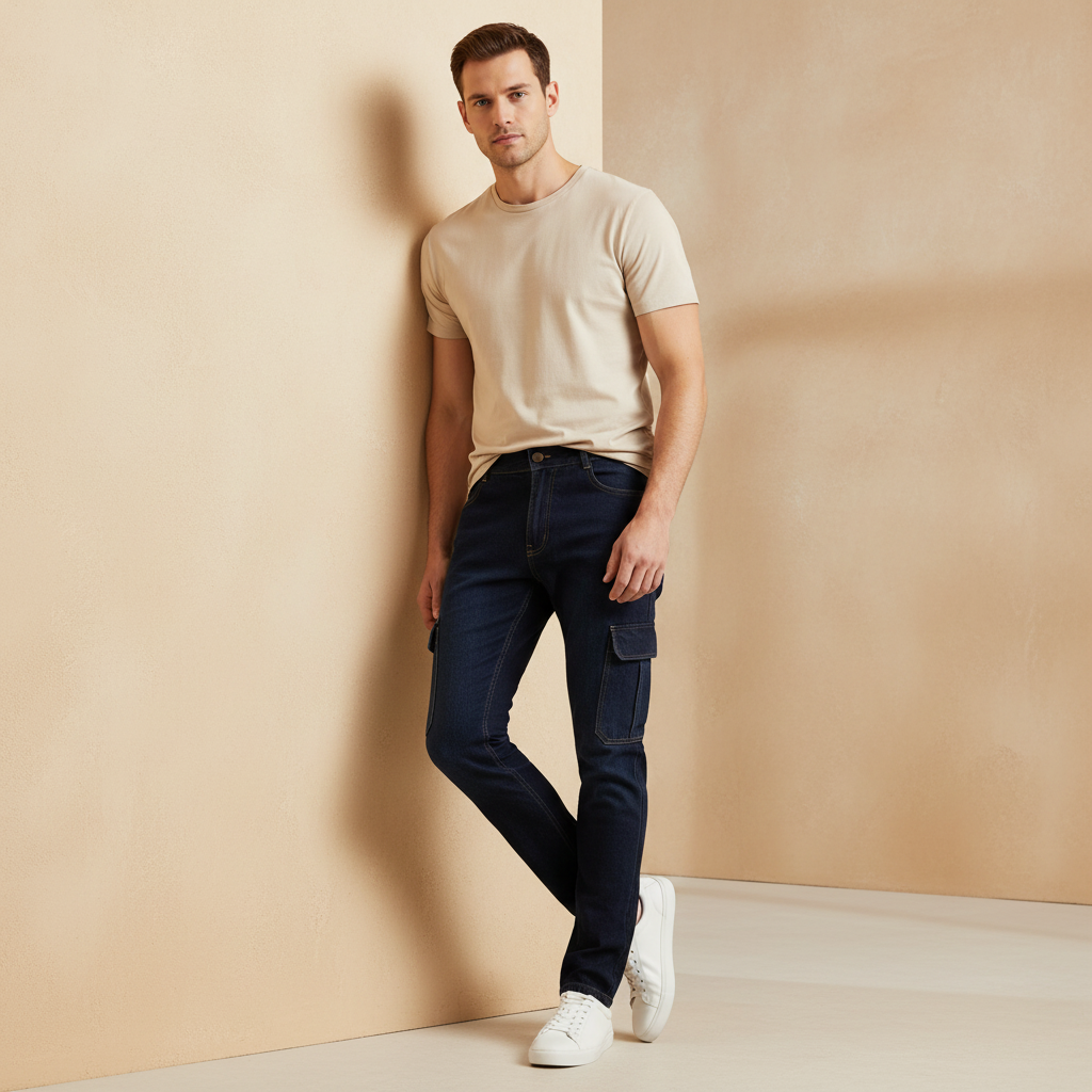 Men Denim Cargo Pant Slim Fit