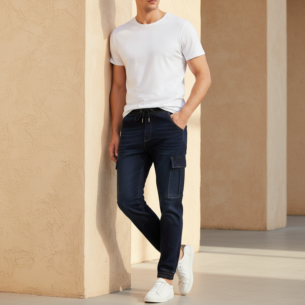 Men Knitted Denim Cargo Pant