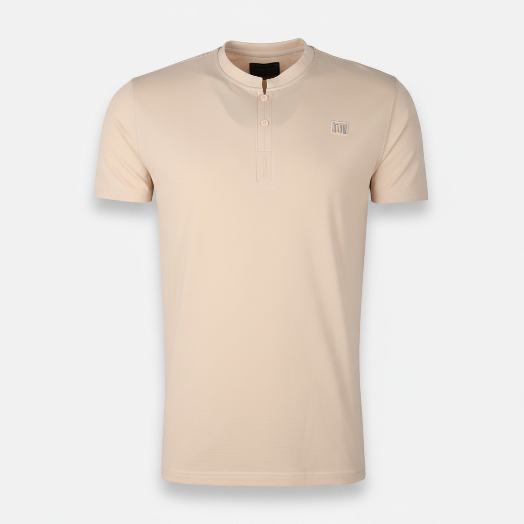 Men Pique Henley T-Shirt Short Sleeve