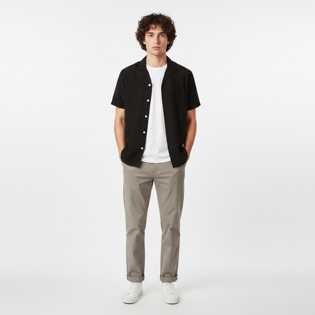 Men Plain Woven Short Sleeve Shirt