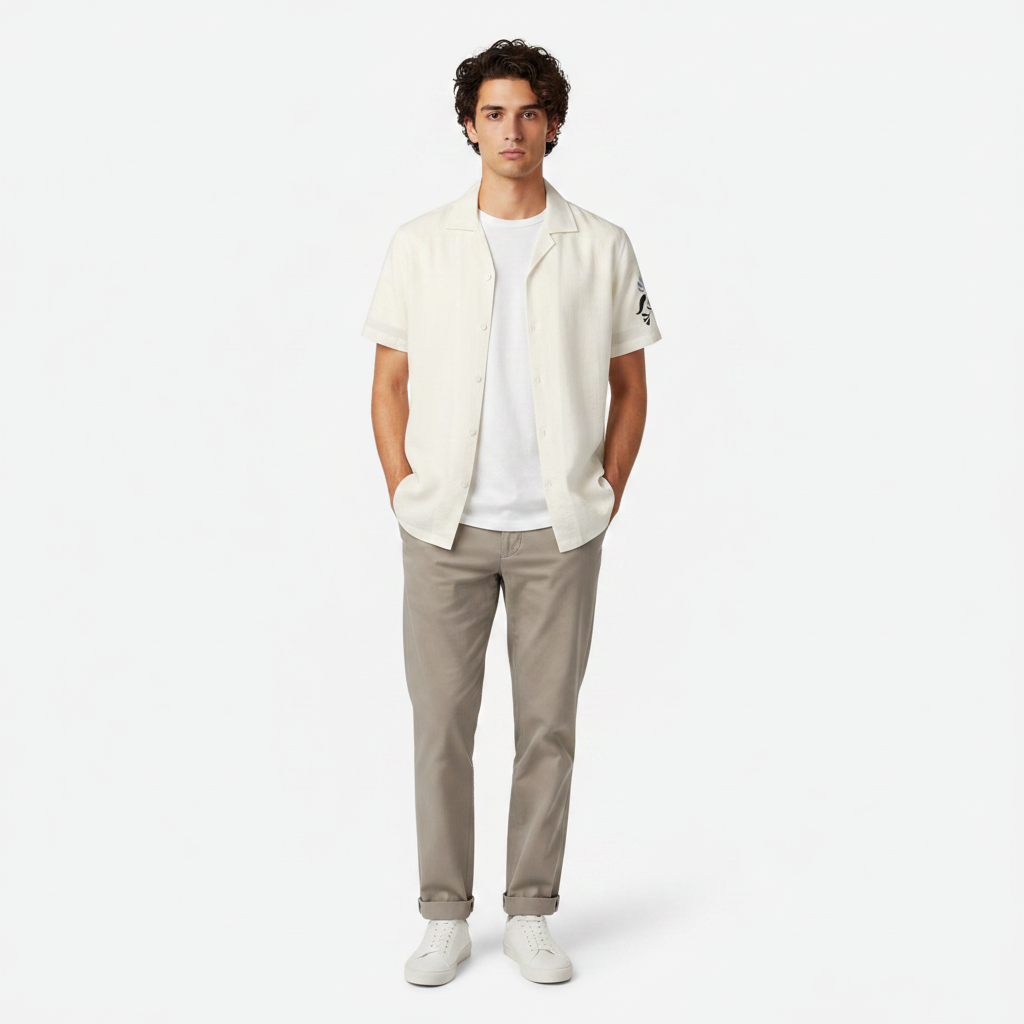 Men Plain Woven Short Sleeve Shirt