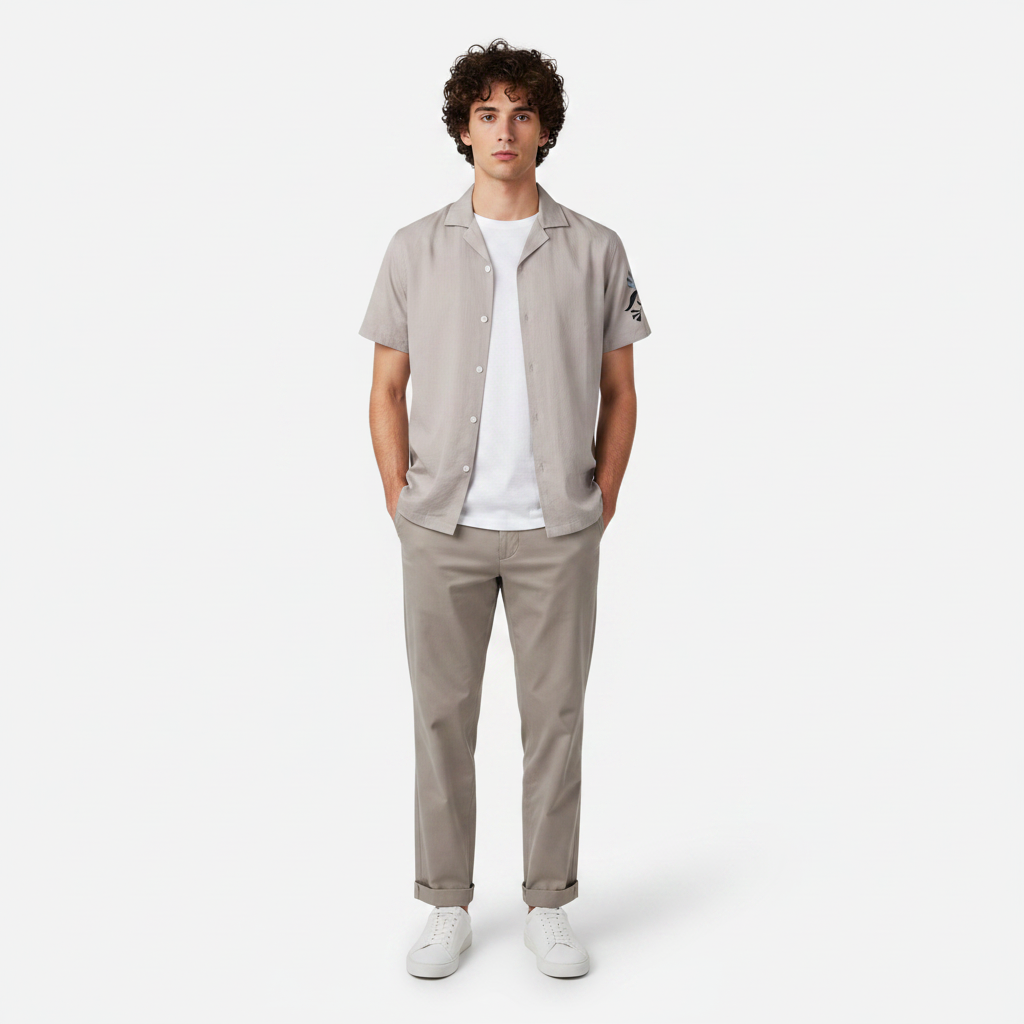Men Plain Woven Short Sleeve Shirt